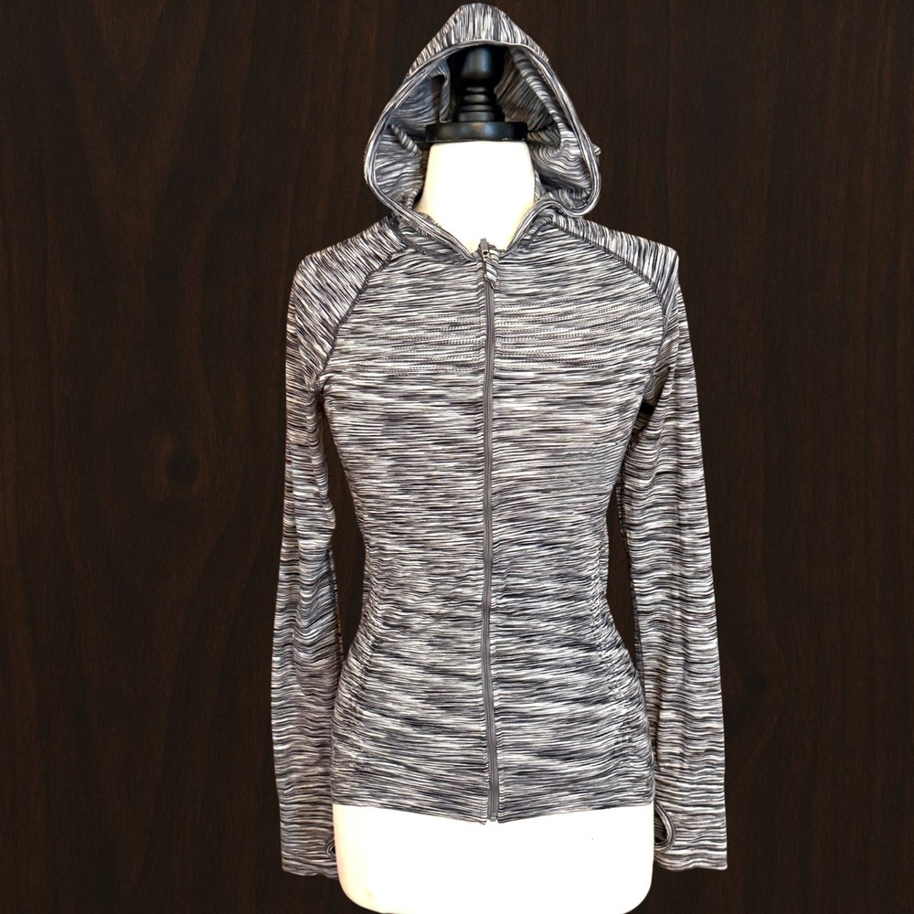 Athleta Gray Space Dye Zip Up Hoodie Jacket Sz M‎ runs Small Thumbholes Running